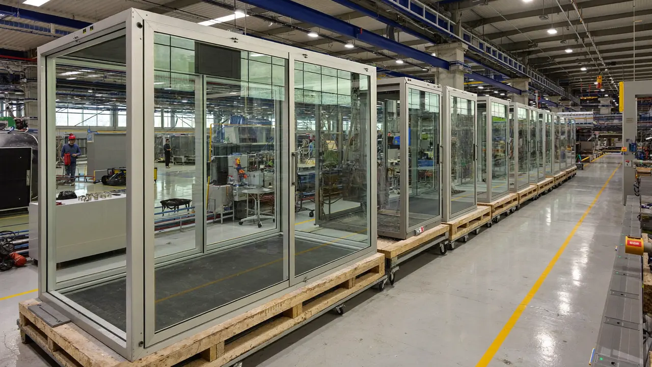 Sealed double glazed units on a factory production line